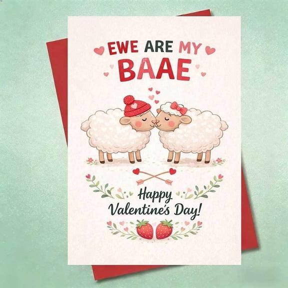 Ewe Are My Bae Valentine's Day Card  Cute Sheep Design with Hearts  Envelope Included, Blank Inside  Perfect Love Note for Partner, Girlfriend, Boyfriend on Valentine's Day