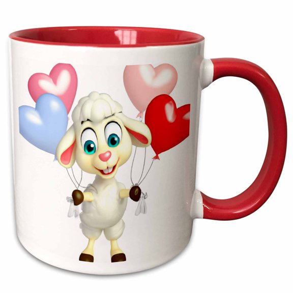 3drose, Ewe Lamb Holding Heart Shaped Balloons, 11oz Two-tone Red Mug