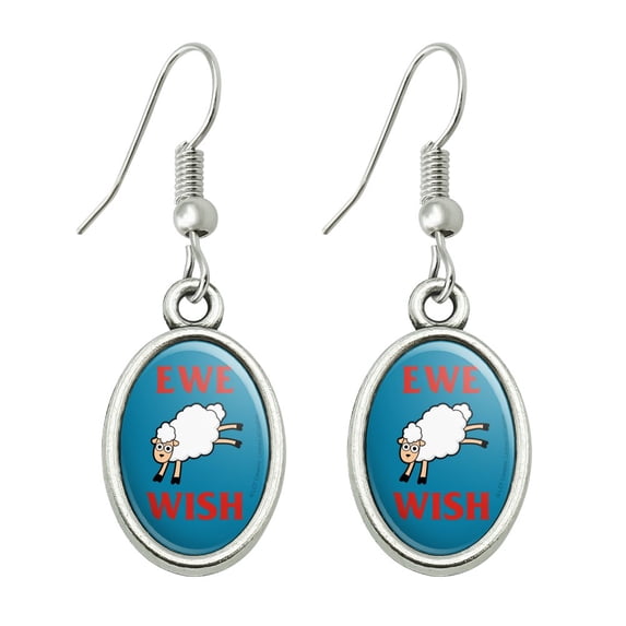 Ewe Wish You Funny Humor Novelty Dangling Drop Oval Charm Earrings