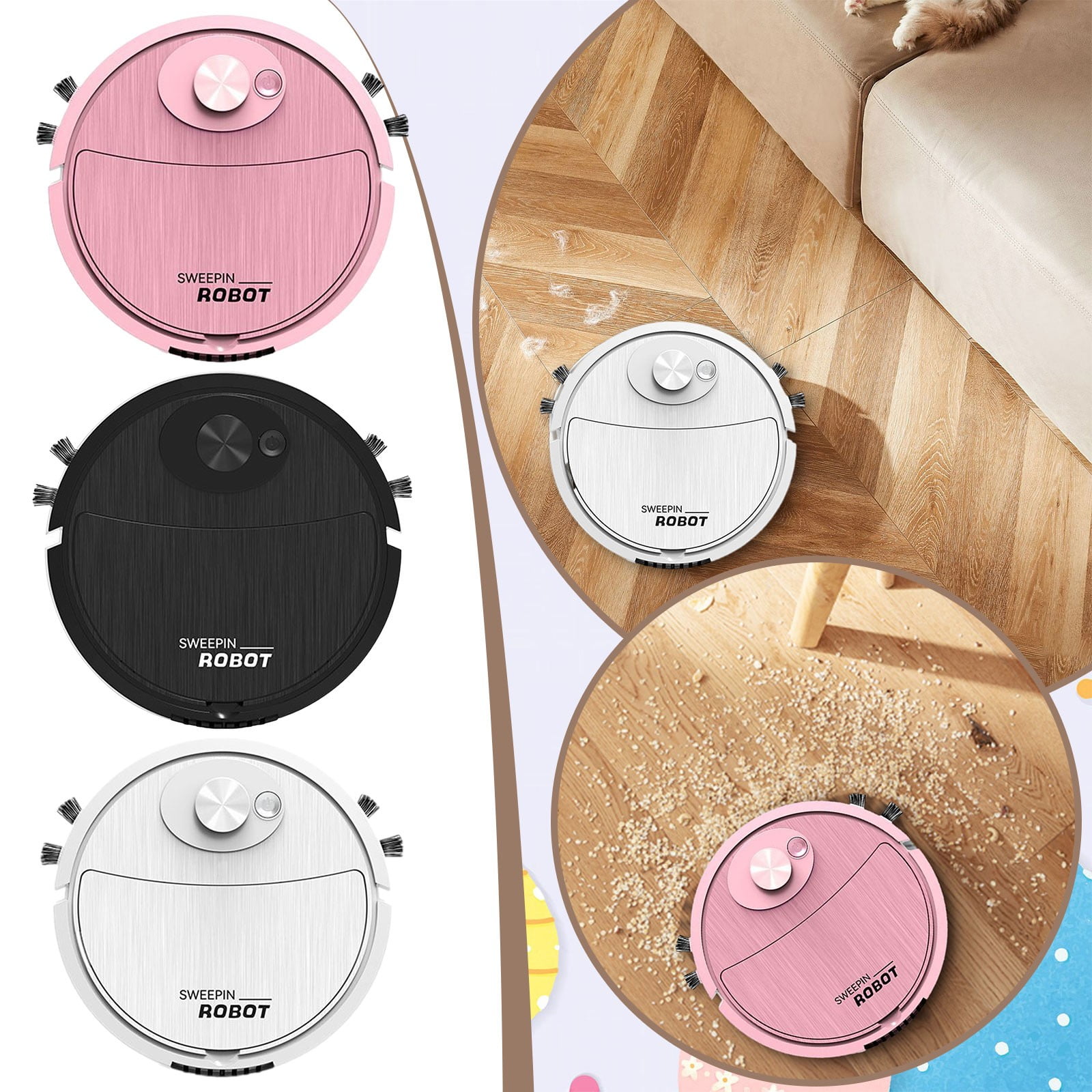 Ewgqwb 3in1 Robotic Vacuums Cleaner, Ultra Slim Quiet Cleans Hard