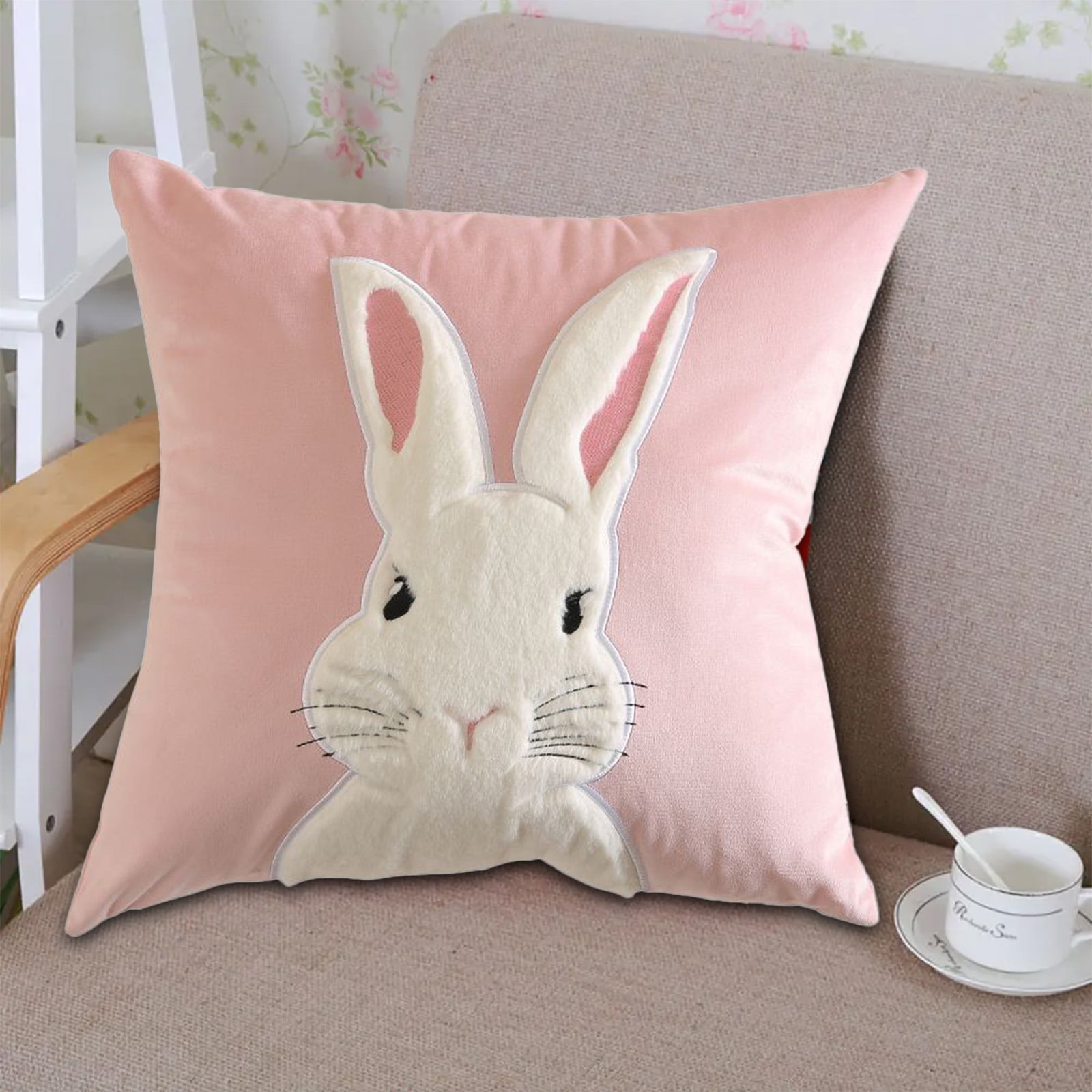 Ewgqwb Easter Throw Pillow Covers Velvet 3D Bunny Pillowcases