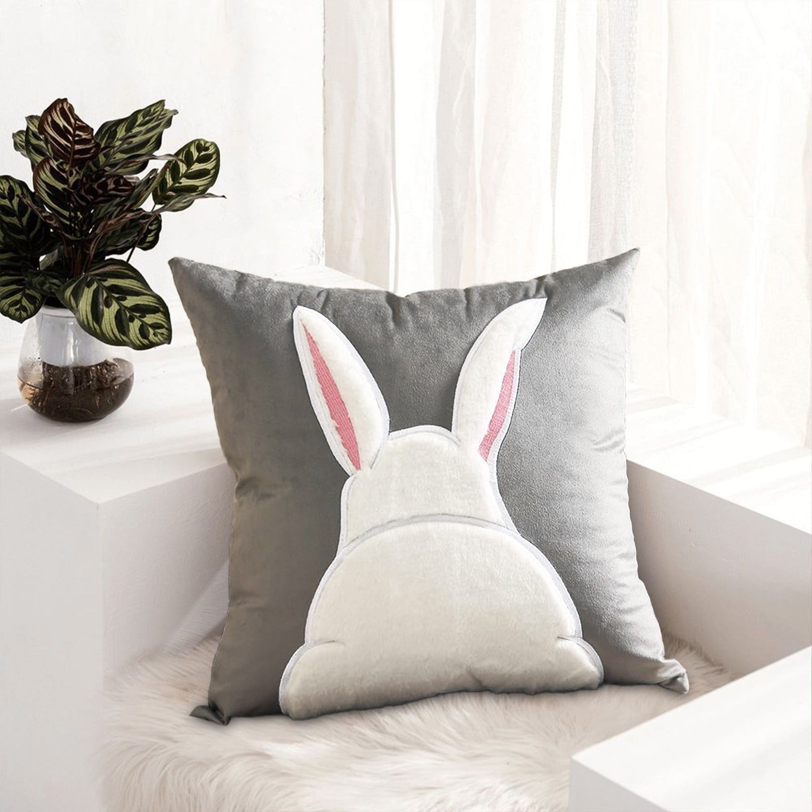 Ewgqwb Easter Throw Pillow Covers Velvet 3D Bunny Pillowcases