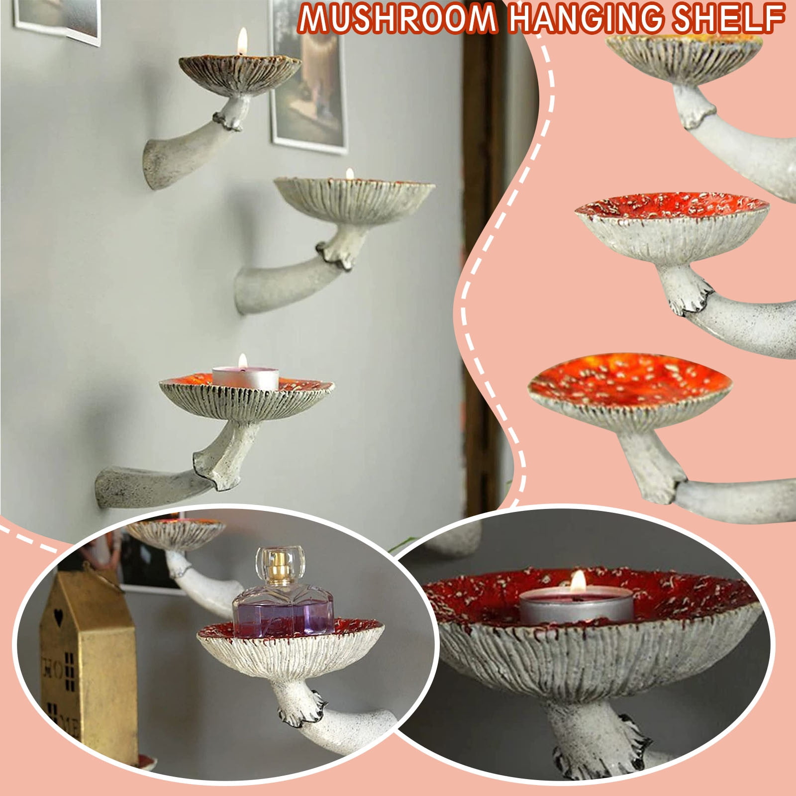 Ewgqwb Storage Rack Floating Living Room Mushrooms Shelf Resin Hanging ...