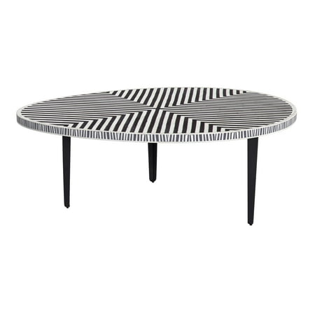 Ewing Round Cocktail Table in Black Iron Resin and Bone