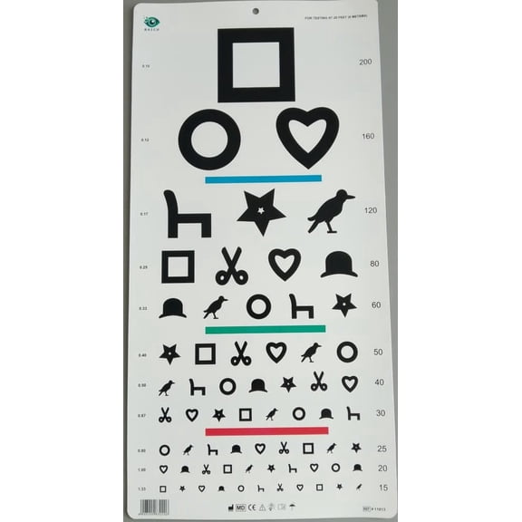 BASCH Ewing Symbol Eye Chart with Red Green Blue Bar 6m / 20ft