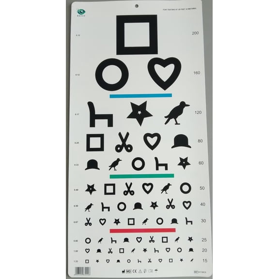 BASCH Ewing Symbol Eye Chart with Red Green Blue Bar 6m / 20ft