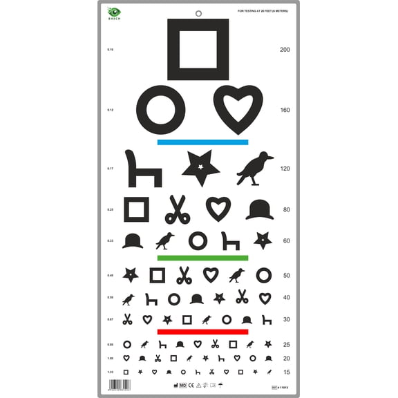 BASCH Ewing Symbol Eye Chart with Red Green Blue Bar 6m / 20ft