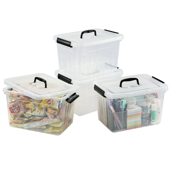Ewingger 4 Pack Clear Storage Bins with Lids, 12 Quart Plastic Latching Boxes