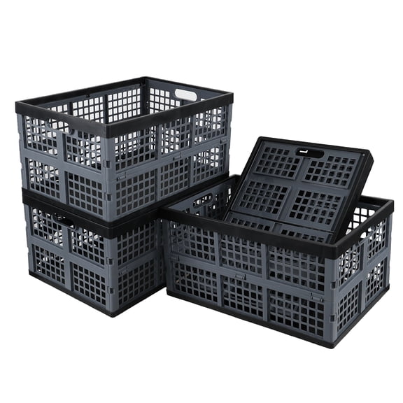 Ewingger 42 L Stackable Collapsible Storage Crate, 4-Pack Plastic Stacking Folding Storage Basket