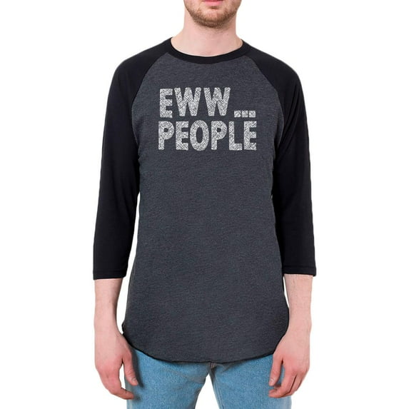 Eww People Funny Antisocial Mens Raglan T Shirt Heather Black-Black 2XL