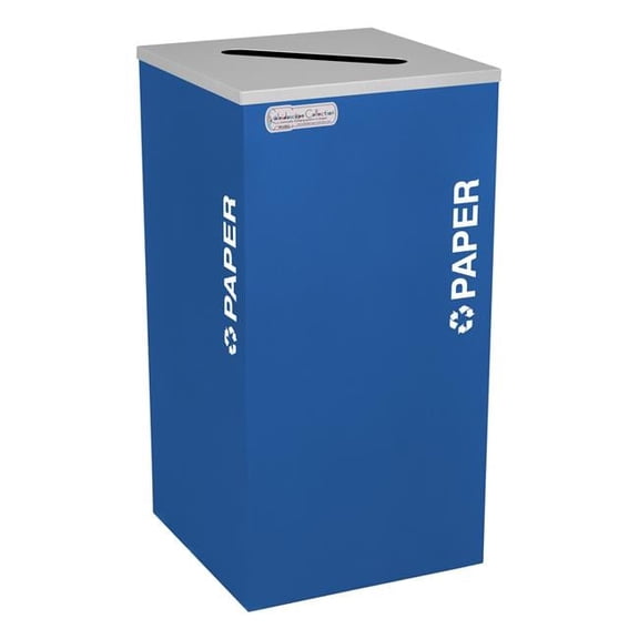 Ex-Cell Kaiser 18-gal recycling recptacle- square top and Plastic decal- Royal Blue Texture finish