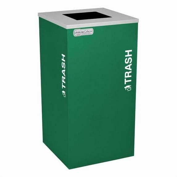 Ex-Cell Kaiser 18-gal recycling recptacle- square top and Trash decal- Emerald Texture finish