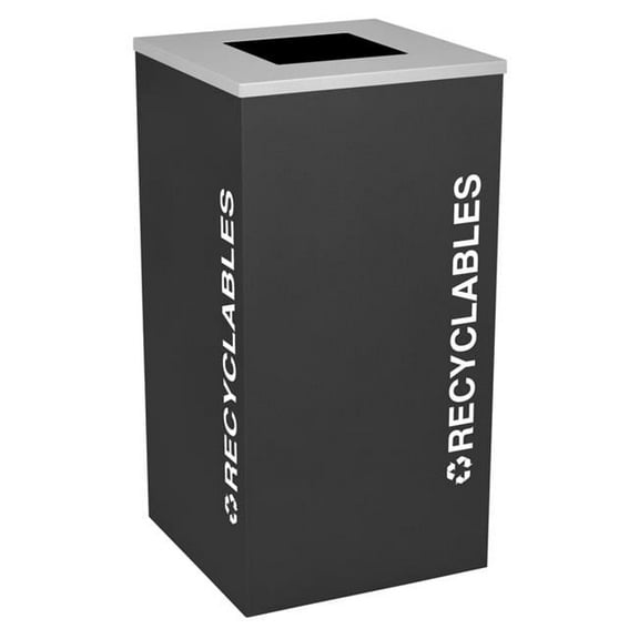 Ex-Cell Kaiser RC-KDSQ-R BLX 24 Gallon Square Recycling Receptacle with Recyclables Decal, Black Texture