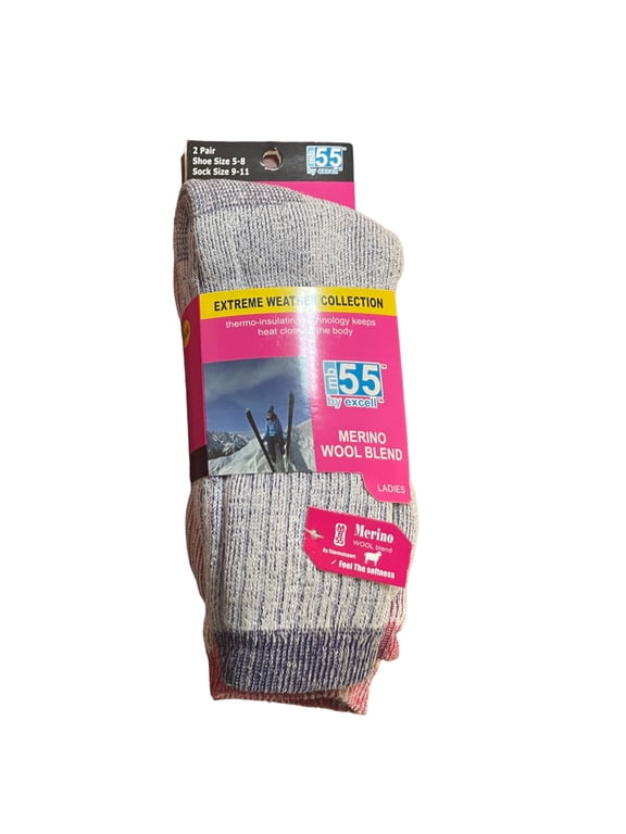 Extreme Weather Thermal Insulating Merino Wool Socks 2pck - Assorted Colors (W 5-8/M 8-12)