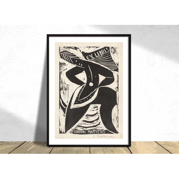 Ex Libris Van Gianni Mantero Erna Friedlander Original From The Rijksmuseum Vintage Poster Reproduction Wall Decor Bw, Unframed Paper Poster 8x10in