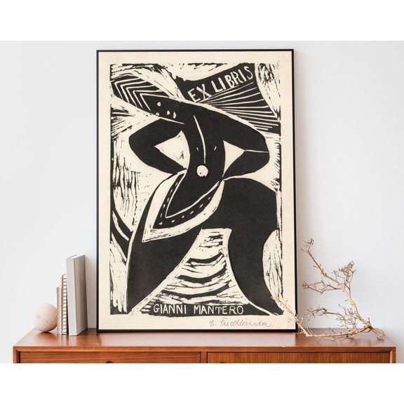 Ex libris van Gianni Mantero Erna Friedländer Expressionist Abstract Illustration Wall Decor, Unframed Poster