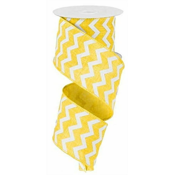 Ex=pressions Chevron Wired Edge Ribbon (2.5", Yellow White) - 50 Yards