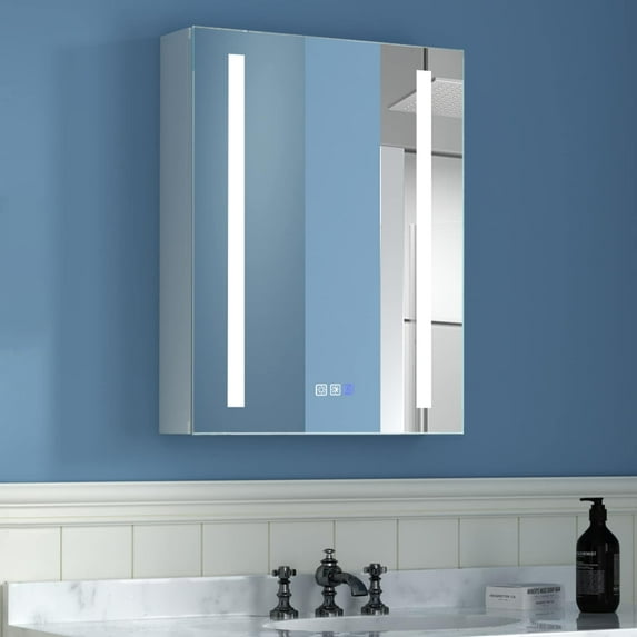 ExBrite 20" Contemporary Metal Medicine Cabinet with Mirror and LED in Silver