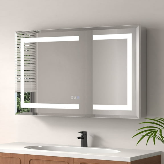 ExBrite 24" x 30" LED Lighted Medicine Cabinet with Adjustable Shelves, Anti-Fog, Beveled Design, Recessed or Surface Mount