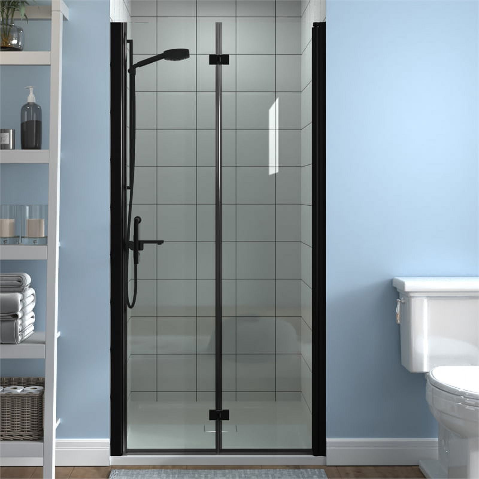 ExBrite 36" Bifold Frameless Aluminum Shower Door with Clear Glass in Black - Walmart.com