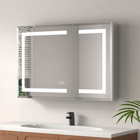 ExBrite 36" x 24" LED Lighted Medicine Cabinet with Adjustable Shelves, Anti-Fog, Beveled Design, Recessed or Surface Mount