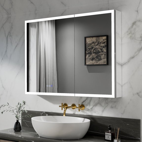 Rim-s 40"W x 30"H Surface Mount Medicine Cabinet with LED Lights, Anti-Fog, Dimmable Color Temperature, Adjustable Shelves, Aluminum Frame, Recessed or Surface Mount
