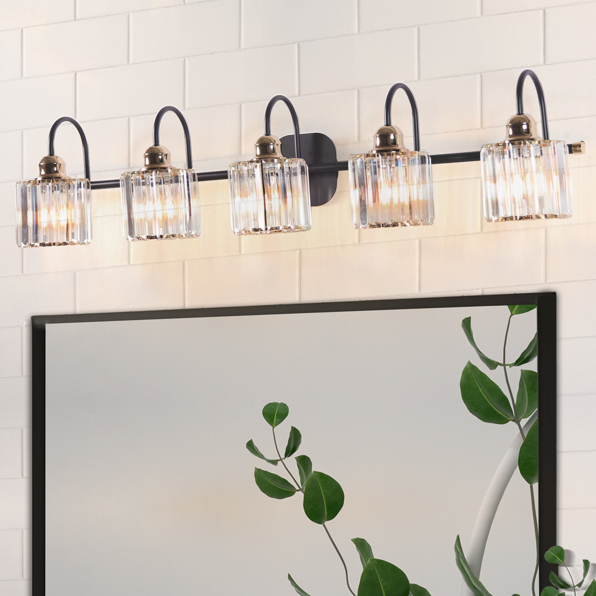 ExBrite 41" W 5 Lights Rose Gold Vanity Light for Bathroom - Black and Gold Finish