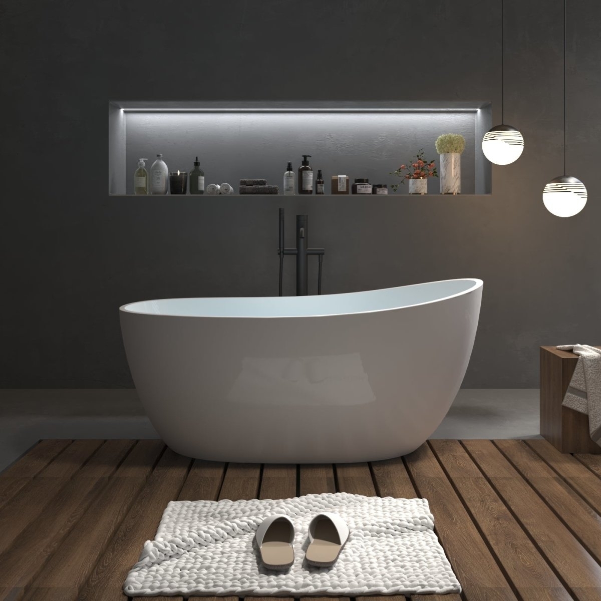 ExBrite 59" Bathtub Acrylic Free Standing Tub Oval Shape Soaking Tub