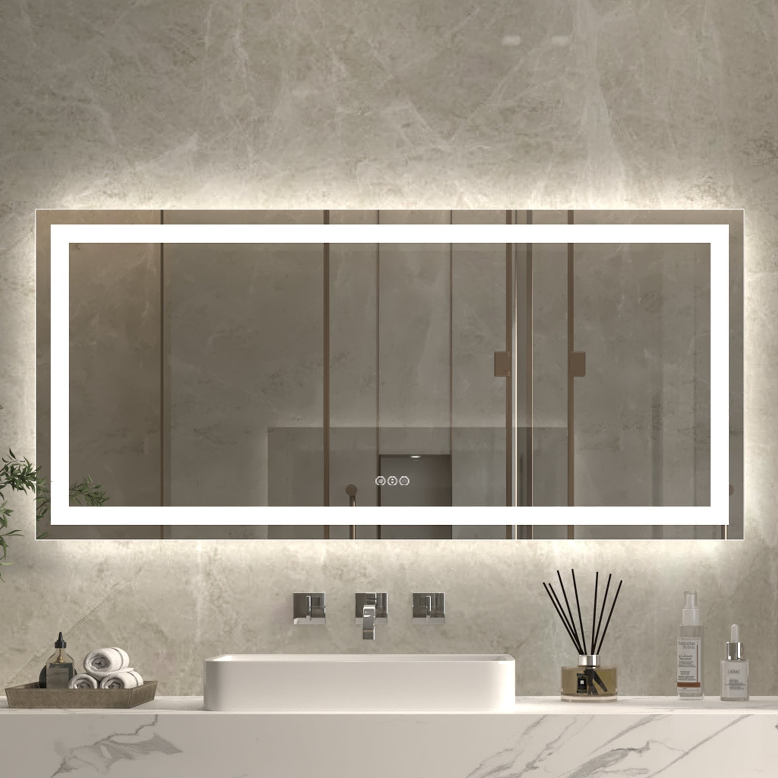 Ascend-M2 40 W x 24 H Bathroom Led Light Mirror Anti Fog with Digita –  ExBriteUSA