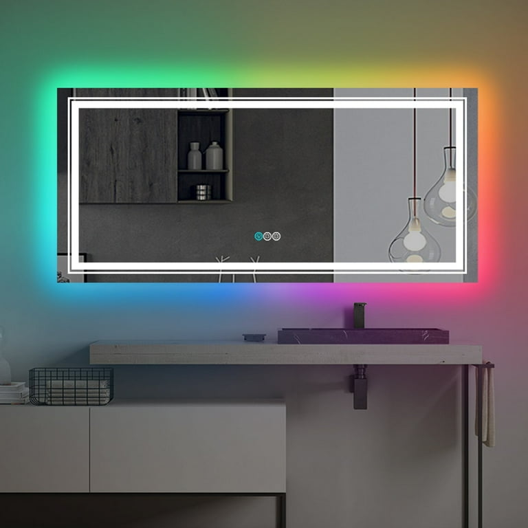 ExBrite 60 x 28 inch RGB LED Bathroom Mirror with Lights Anti Fog