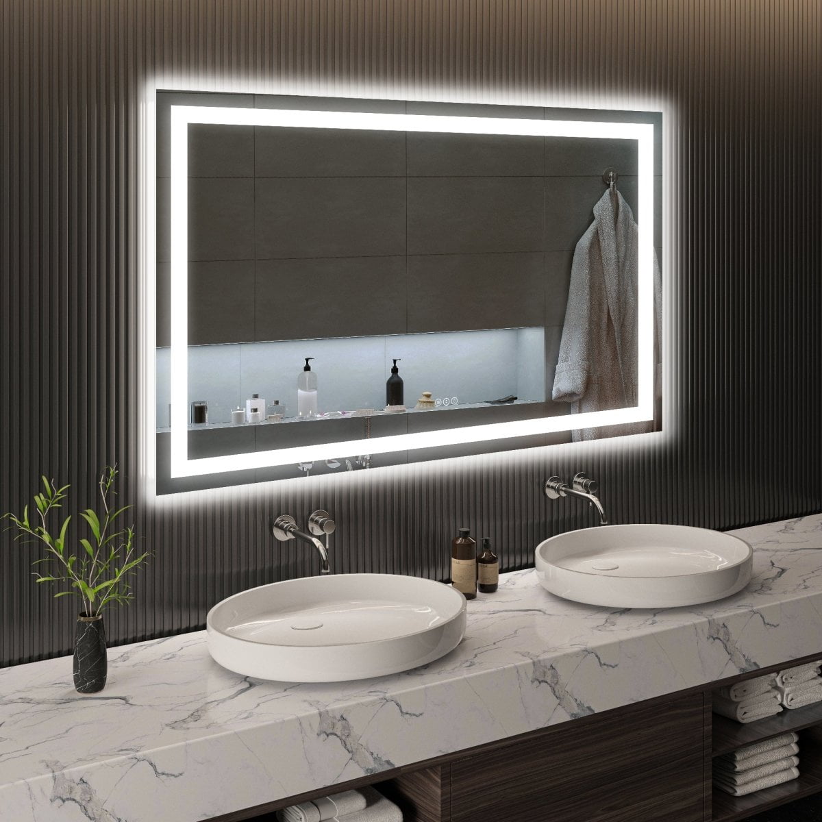 Amorho LED Bathroom Mirror 24x 36 with Front and Backlight, Stepless  Dimmable Wall Mirrors with Anti-Fog, Shatter-Proof, Memory, 3 Colors,  Double