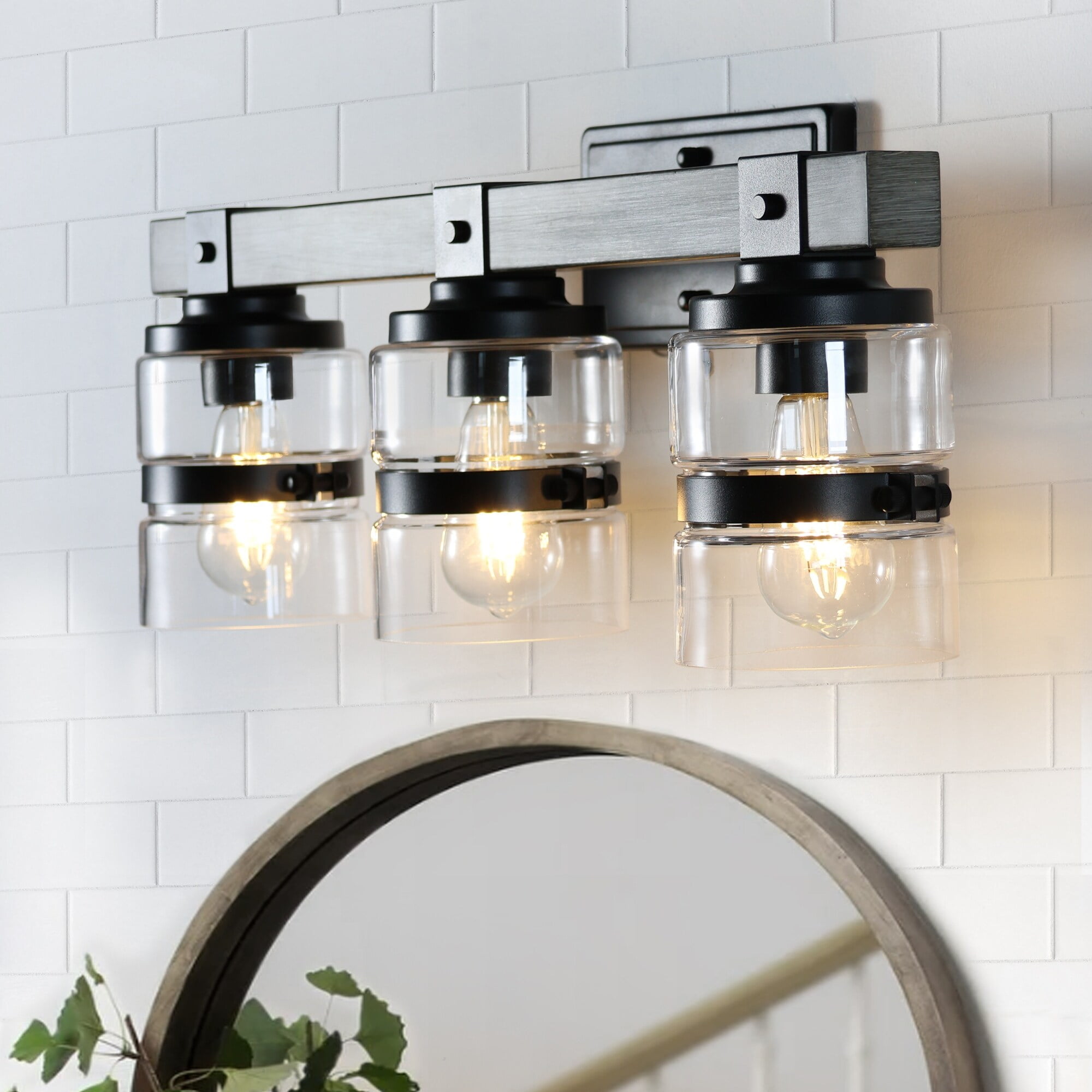 ExBrite Farmhouse 3lights Bathroom Dimmable Iron Grey Vanity Lights