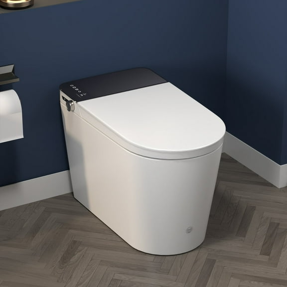 ExBrite Tankless Smart Toilet with Bidet Built In,Auto Open & Close,Wider Bidet with Heated Seat, Warm Water and Dry, Foot Sensor, LED Display, Remote Control
