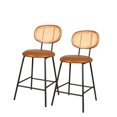 thumbnail image 1 of ExOffice Counter Height Bar Stools,24" Rattan Backrest Dining Chair,for Kitchen/Home Bar/Restaurant,Set of 2,Brown, 1 of 6