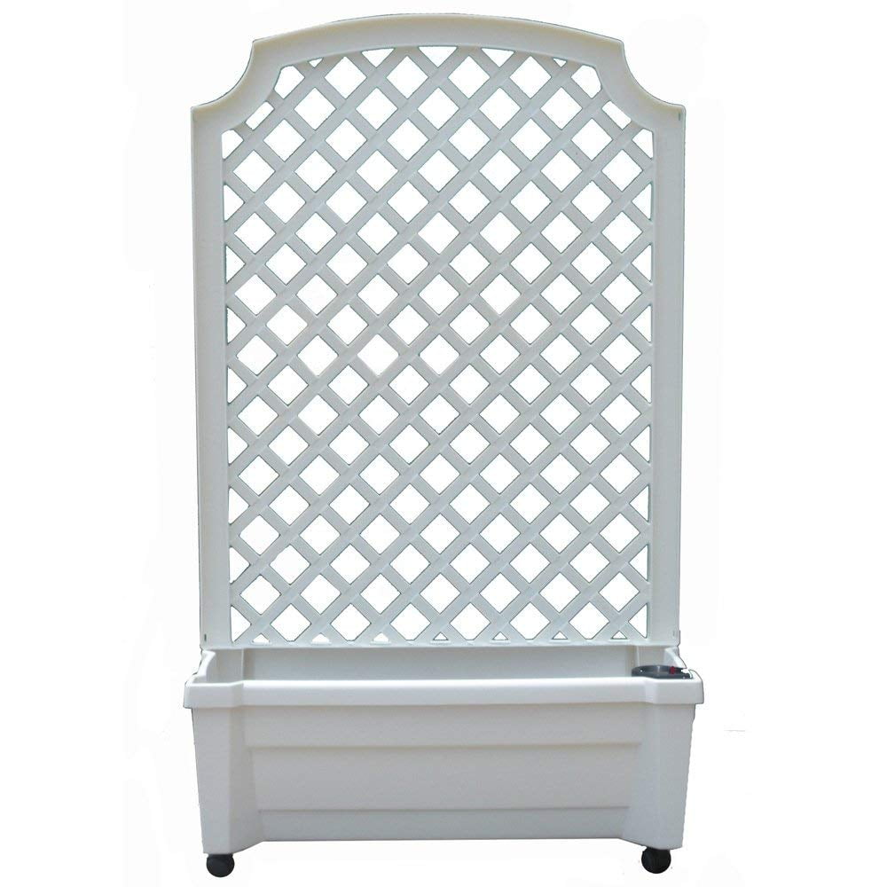 White Plastic Planter with Trellis and Water Reservoir
