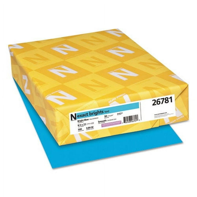 Exact Brights Paper, 20 lb Bond Weight, 8.5 x 11, Bright Blue, 500/Ream Exact Brights Paper, 20 lb Bond Weight, 8.5 x 11, Bright Blue, 500/Ream