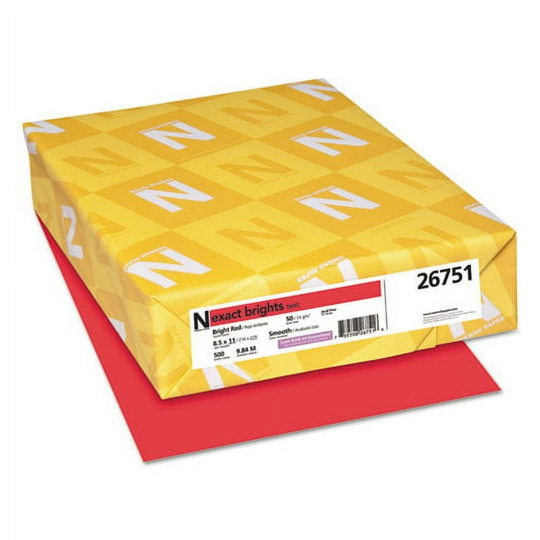Exact Brights Paper, 20 lb Bond Weight, 8.5 x 11, Bright Red, 500/Ream Exact Brights Paper, 20 lb Bond Weight, 8.5 x 11, Bright Red, 500/Ream
