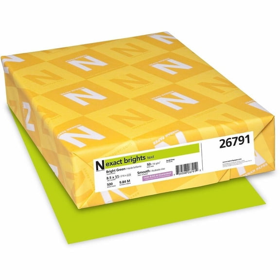 Neenah Paper 26791 Exact Brights 20 lbs. 8.5 in. x 11 in. Color Paper - Bright Green (500/Ream)