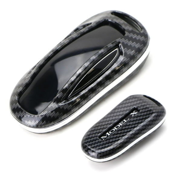 Exact Fit Black Glossy Carbon Fiber Finish Key Fob Shell For 2016-2021 Tesla Model X Intelligent Smart Key