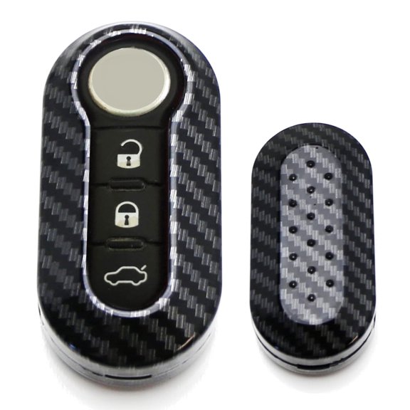 Exact Fit Glossy Black Carbon Fiber Finish Smart Remote Key Fob Shell For Fiat 500 500L 500X Abarth 3-Button Folding Blade Key