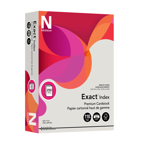 Neenah Extra-Heavyweight Exact Index Card Stock, 110 Lb., 8 1/2" x 11", Gray, Pack Of 250 Sheets