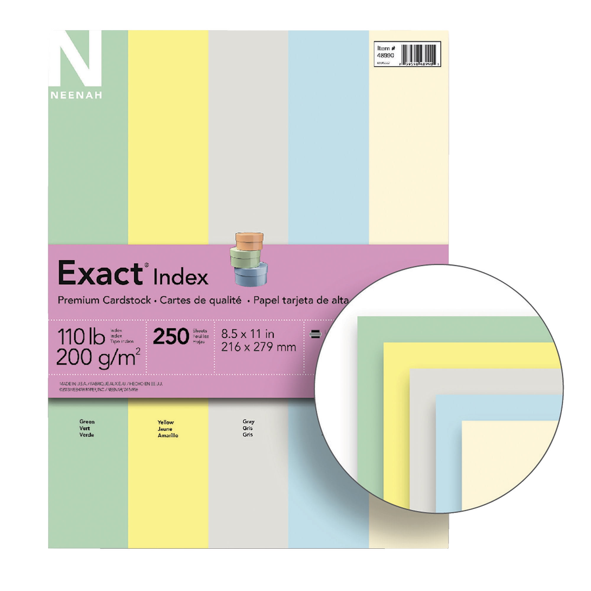 Neenah Index Card Stock, Exact, Assorted Colors, 8.5 x 11 - 250 sheets