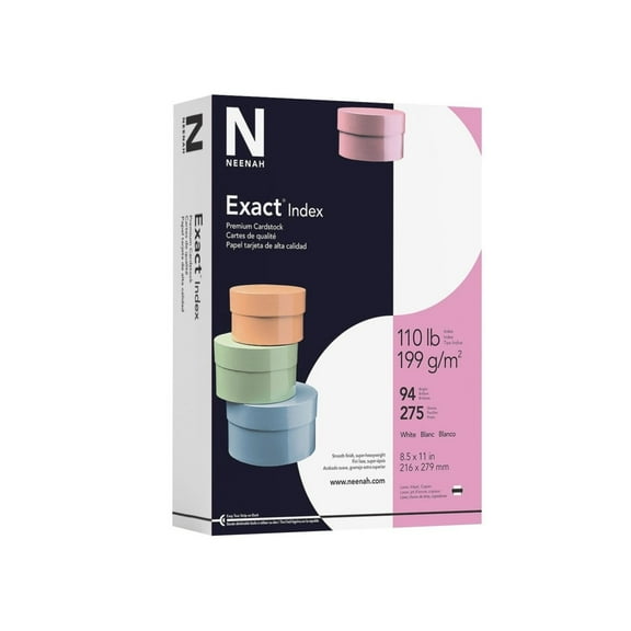Exact Index Cardstock 8.5" x 11" 110 Pound/199 gsm White 275 Sheets