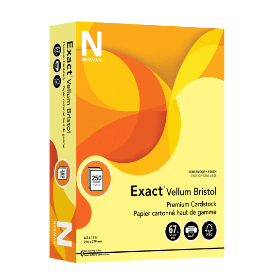 Exact Vellum Bristol Card Stock, Canary, Letter (8.5" x 11"), 67 Lb, Pack Of 250