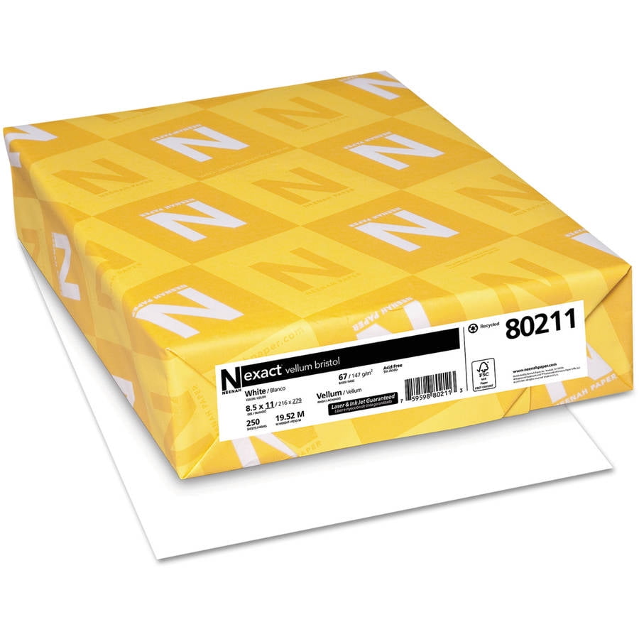 Exact Vellum Bristol Inkjet, Laser Copy & Multipurpose Paper - 30% Recycled Letter - 8 1/2" x 11" - 67 lb Basis Weight - Vellum - 250 / Pack - White