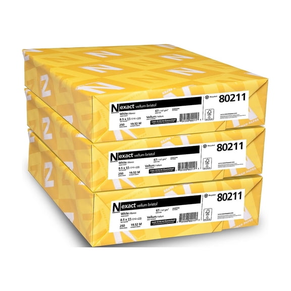Exact Vellum Bristol Paper Pack, 8.5" x 11", 67 lb/147 gsm, 3 x 250 Sheets, High Brightness, Acid-Free for Longevity, yellow