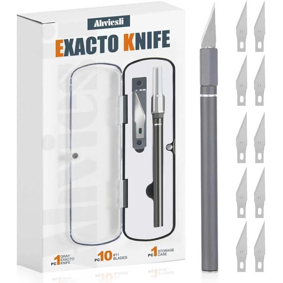 Exacto Knife Set, 12 Pcs Precision Craft Knife Kit with Aluminum Handle (Preloaded Blade), 10 Sharp #11 Hobby Knife Blades, Storage Case for Paper, Foam, Plastic, Leather, Wood