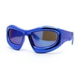 thumbnail image 1 of Exaggerated 90s Style Thick Bubble Frame Rectangle Curved Sport Plastic Sunglasses Blue Mirror, 1 of 1