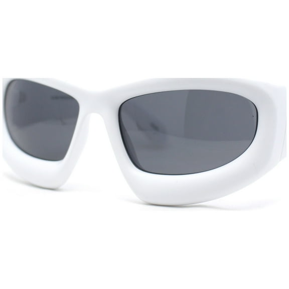 Exaggerated 90s Style Thick Bubble Frame Rectangle Curved Sport Plastic Sunglasses White - Black