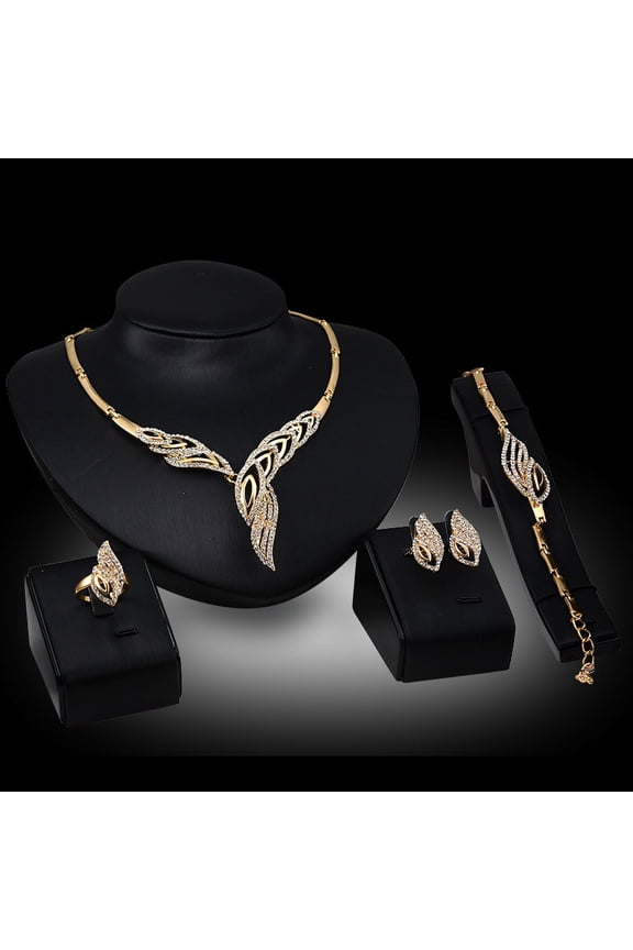 Exaggerated Bridal Gift Female Fashion Jewelry Set Necklace Earrings Ring Bracelet Four-piece Set